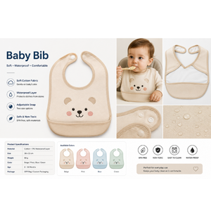 Babero de bebé de tela de rizo 100% algodón suave, con correas ajustables, alta absorción, para alimentación y saliva, fabricado en Turquía, Denizli, OEM. - Product Image 4
