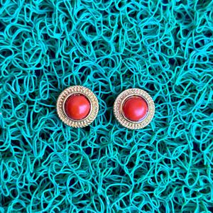 ต่างหูปะการังสีแดงธรรมชาติทำด้วยมือเครื่องประดับอัญมณีสำหรับผู้หญิงอัญมณีแท้เครื่องประดับที่เรียบง่าย - Product Image 3