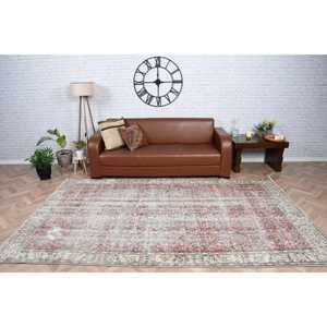 5.8x9.6 ft Vintage Rug, Turkish Rug, <b>Red</b> Abstract <b>Wool</b> Rug - Product Image 1