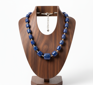 Collier en argent tibétain 925 de haute qualité de 18 pouces pour femmes, perles de lapis-lazuli d'eau douce, élégant, tendance, fait à la main, cadeau - Product Image 1