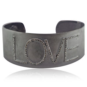 925 <b>Sterling</b> <b>Silver</b> Pave Set <b>Initial</b> LOVE Handmade Cuff Bangle <b>Bracelet</b> Wedding Jewelry Metarock Jewels Supplier - Product Image 1