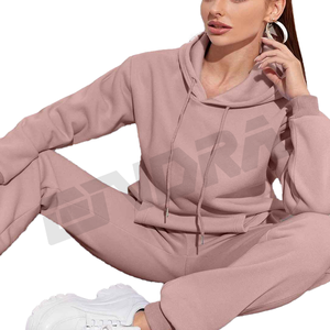 Traje deportivo para mujer Sudadera con capucha térmica y pantalones de chándal Conjunto de dos piezas con cordón de hombro caído Conjunto de ropa de descanso con forro polar cálido - Product Image 1