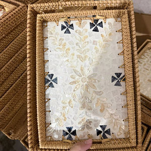 Plateau de service en bambou fait main, anti-moisissure, rond, en bambou tissé, plateau de présentation d'aliments multi-tailles pour la maison, le café, le restaurant - Product Image 1