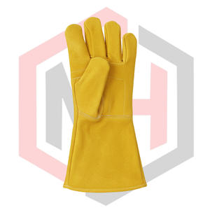 Gants de travail en cuir, paume renforcée, résistants à la chaleur et au feu, antistatiques, texture lisse, épaisseur 11 oz, longueur 14 pouces, gants tricotés - Product Image 3