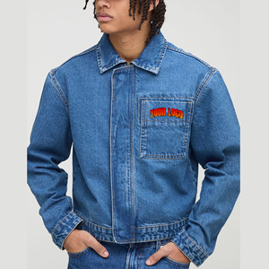 Hot Selling Fashionable Design Loose Boxy Fit Turn Down Collar <b>Denim</b> <b>Jacket</b> Custom Embriordered Logo Breathable <b>Jacket</b> for men - Product Image 5