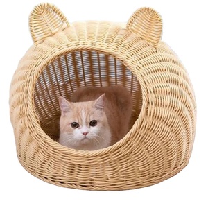 Natural Woven Style Soft Plush Cat Cave <b>Bed</b> Covered Small Dog <b>House</b> Breathable Animal Nest Indoor Supplier - Macy - Product Image 5