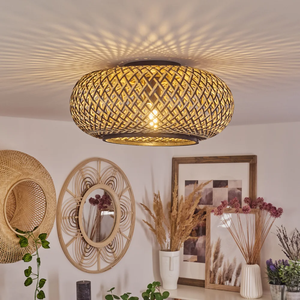 โคมไฟเพดานไม้ไผ่สีดำโคมไฟที่ทำจากวัสดุแฮนด์เมดอุปกรณ์ตกแต่งบ้านขายส่ง - Product Image 5