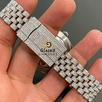 Montre de luxe automatique en acier inoxydable avec moissanite pour homme, mouvement ETA, affichage analogique, boîtier en cristal, taille brillant