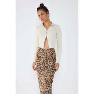 Blusa de Manga Corta con Cuello Alto y Cierre, para Mujer, Asimétrica, con Volantes en la Parte Delantera, con Logotipo, Casual, Talla XL, Poliéster, Otoño, 220g, Corte Regular - Product Image 1