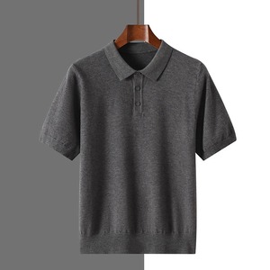 Été nouveau 100% pure laine hommes polo col affaires décontracté couleur solide T-shirt tricot top hommes vêtements - Product Image 5