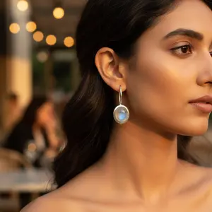 Boucles d'oreilles pendantes en argent 925 avec pierre de lune pour femmes - Product Image 2