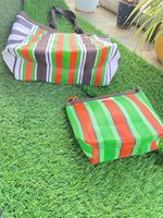 Sacs de plage réutilisables en nylon recyclé, pochette cosmétique, tissés, rayés, faits à la main, traditionnels indiens, uniques, avec fermeture éclair, écologiques