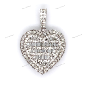 Personnalisé 925 Sterling Silver Baguette Taille Moissanite Diamant Glacé Hip Hop Unique Charme Coeur Pendentif De Luxe Au Prix De Gros - Product Image 1