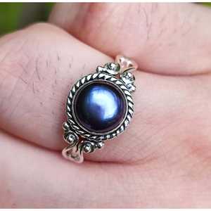 Handmade Boho <b>Statement</b> Jewelry Black Pearl Sterling <b>Silver</b> <b>Ring</b> for Birthday Anniversary Wedding Christmas Perfect Gift for Her - Product Image 2