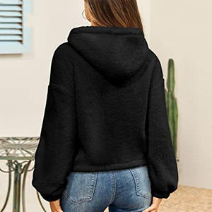 Sudadera de gran tamaño Sherpa para mujer, Sudadera con capucha de manga abullonada recortada, ropa cálida de invierno, venta al por mayor - Product Image 5