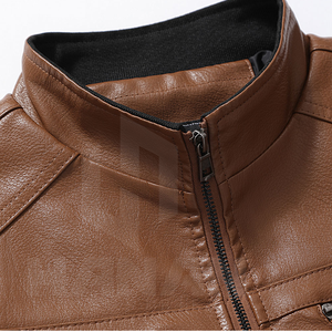 Chaquetas de cuero auténtico para hombre de alta calidad con interior cálido, ajuste clásico y diseño de bolsillo funcional, precio al por mayor - Product Image 2