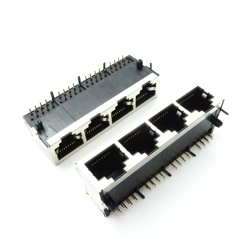 Toma RJ45 de 4 puertos Fabricación PCB conector modular RJ45 conector hembra 1*4 59-8P8C con escudo para Ethernet