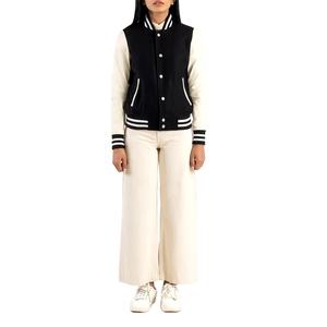 Veste universitaire matelassée pour femmes de qualité supérieure avec détails brodés à manches longues meilleur prix traitement tricoté noir teint uni - Product Image 4