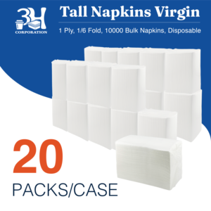 3H Soft Tall-Fold White Paper Napkins Disposable 10000Count (20Pack 500/Pack) 1Ply 1/6 Fold Bulk Bag Restaurant Buffet Caf - Product Image 3