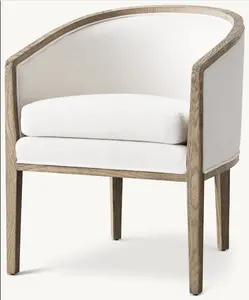P0080 كرسي قهوة بتصميم فرنسي كراسي من القماش الكتاني كراسي المطبخ من الخشب الصلب كرسي بذراعين لتناول الطعام في المطاعم