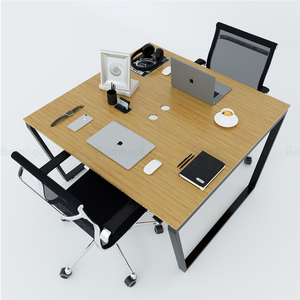 Minimalist Bamboo 2-person L-shaped Office <b>Desk</b> 120x120cm with Iron Legs - Product Image 2