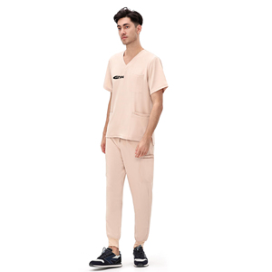 Uniforme Médico Unisex de Mezclilla Ecológico ODM, Pantalones Tipo Jogger con Múltiples Bolsillos, Conjunto de Uniformes con Cuello Alto y Manga Corta para Uso Hospitalario - Product Image 1