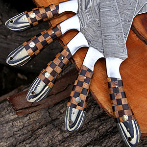 Ensemble de couteaux de chef en acier damas de style japonais faits à la main de haute qualité avec rouleau de cuir Pakka bois-vente entière de couteaux de cuisine - Product Image 3