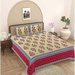 Ensemble de draps en coton 240 TC à fleurs rouges, taille super king, avec 2 taies d'oreiller, édredon, draps-housses, trio (SHKV1082) - Product Image 1