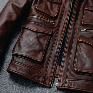 Custom Men's Retro Winter Biker <b>Jacket</b> Vintage Wash Genuine Calf Skin Leather Oversized <b>Slim</b> <b>Fit</b> Lapel Collar Autumn Season - Product Image 3