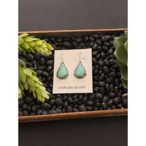 Vintage Navajo Handmade Drop <b>Earrings</b> <b>Black</b> Jack Turquoise & Sterling Silver Water Drop Shape - Product Image 1