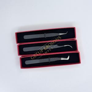 Pinzas Profesionales para Extensión de Pestañas con Curva de 90 Grados, Acero Inoxidable con Recubrimiento de Polvo Negro, Punta de Fibra Plateada, Herramientas de Belleza para Pestañas - Product Image 6