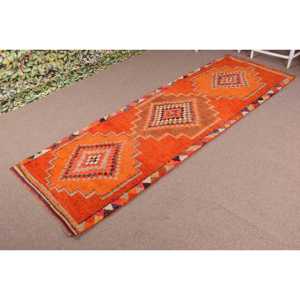 Vintage Turkish <b>Runner</b> <b>Rug</b> 3.3x9.7 ft, Herki Orange Wool <b>Rug</b> - Product Image 2