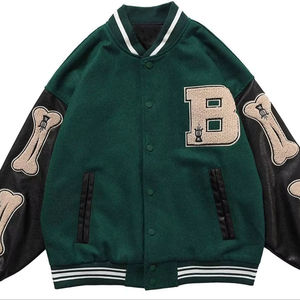 Chaqueta Varsity Vintage Y2K para hombre, cuello redondo, gráfico de hueso, béisbol, Letterman, bombardero de algodón 100% para invierno - Product Image 1