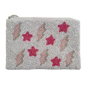 Coin Pouch Seed Beaded Hand Embroidered Mini Zipper <b>Bag</b> in <b>Pink</b> Red White for Christmas <b>Parties</b> by MD HANDICRAFTS - Product Image 2