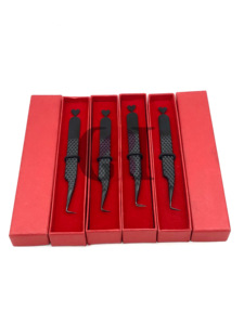 Profesional 90 grados negro Plasma espalda corazón diseño fibra Nano punta Acero inoxidable extensión de pestañas pinzas instrumento de belleza - Product Image 2