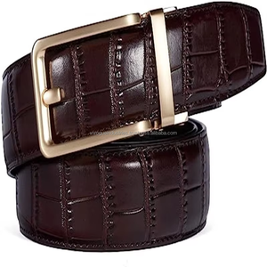 Ceintures personnalisées les plus vendues, ceinture en cuir de veau gaufré crocodile haut de gamme avec boucle à ardillon en laiton doré mat - Product Image 1