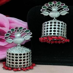 Pendientes de gota étnicos con acabado antiguo clásico Jhumkas oxidado de Metal Premium para mujer, ropa segura para trajes de fiesta informales - Product Image 1