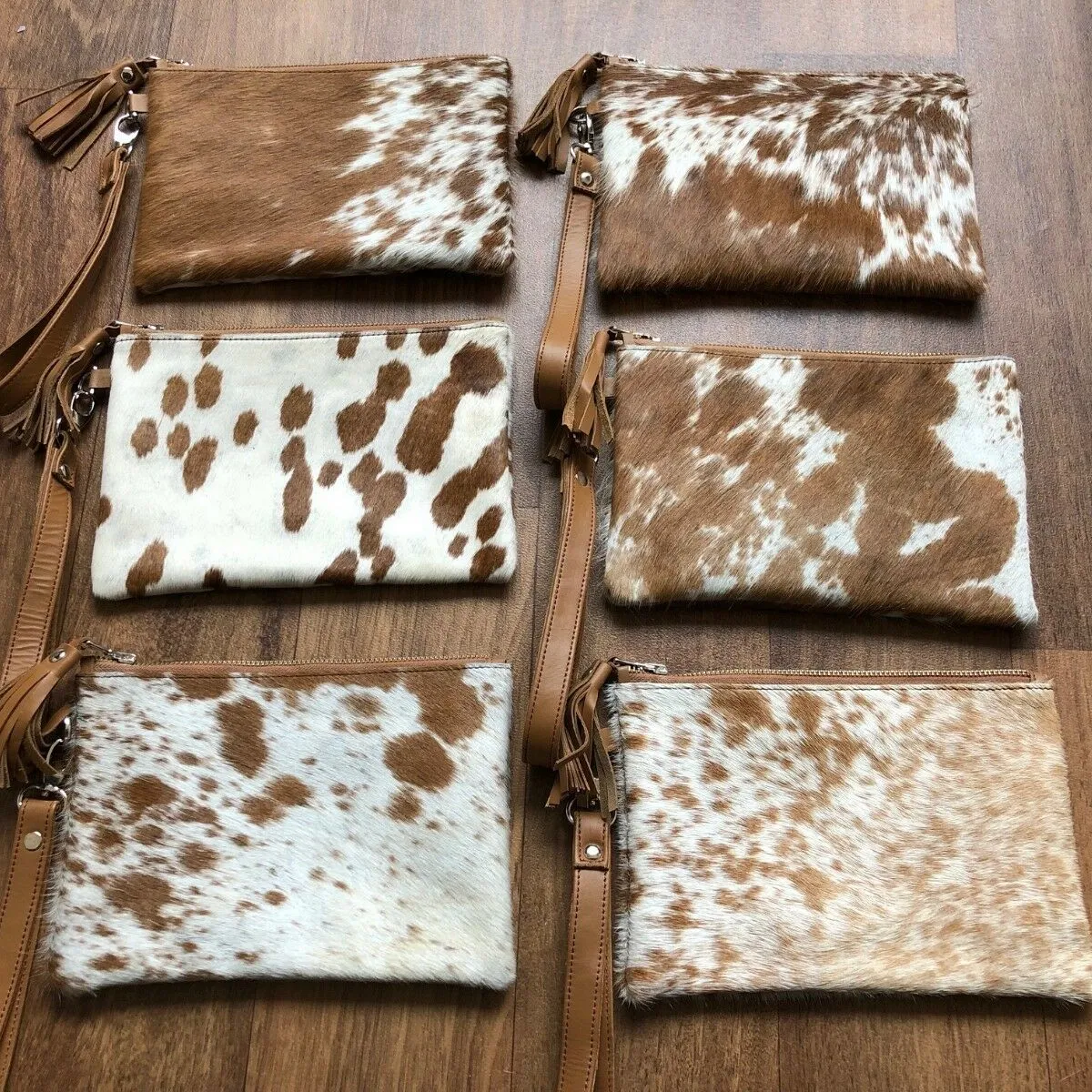 Kahverengi özelleştirilmiş gerçek inek derisi deri bileklik debriyaj çanta çanta cüzdan siyah