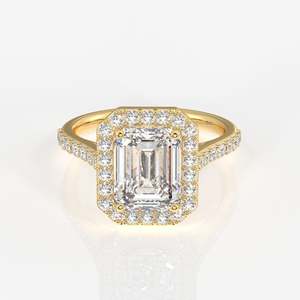 Sterling <b>Silver</b> <b>Emerald</b> Cut Moissanite Diamond Halo Engagement <b>Ring</b> Dazzling Wedding Band - Product Image 1