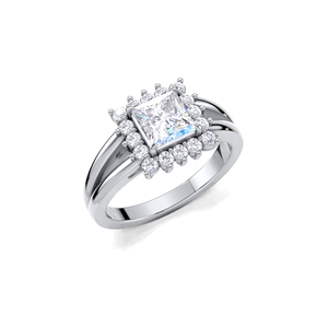 Élégante bague halo en diamant taille princesse 1,28 ct |   Bague d'anniversaire classique en argent sterling 925 massif avec halo carré - Product Image 2