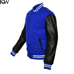 Chaqueta universitaria de lana y cuero con cuello acanalado, puños y dobladillo, diseño de logotipo personalizado para equipos deportivos - Product Image 5