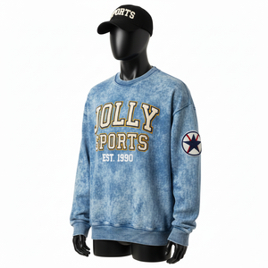 Sweat-shirt pour homme en coton doux et polaire, 320 GSM, bleu délavé au soleil, logo imprimé personnalisé, sweat-shirt basique pour homme - Product Image 4