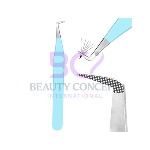 Color azul Volumen en forma de L 45 grados Punta de fibra Agarre Pinzas injertadas de pestañas Herramienta de extensión de pestañas de belleza de forma personalizada para el cuidado de los ojos - Product Image 6