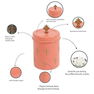 โถเก็บของลายกระบองเพชรพีช ทรงกระบอกสไตล์โมเดิร์น พร้อมลูกบิดตกแต่ง สำหรับใช้ในบ้าน แคมป์ปิ้ง ฯลฯ - Product Image 5