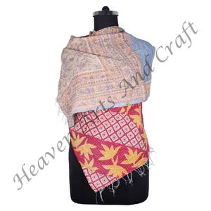 SC1038 Vintage Kantha Work Cotton Handmade <b>Scarf</b> Trendy Design Girls Allover Hand Stitched Plain Style <b>Long</b> Length - Product Image 2
