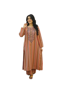 ชุดคุर्ตาผ้าชีฟองฝ้ายอินเดีย-ปากีสถาน ปักลายประดับด้วยหินหรูหรา ไม่ยับ แห้งเร็ว เหมาะสำหรับงานแต่งงานในฤดูร้อน - Product Image 5