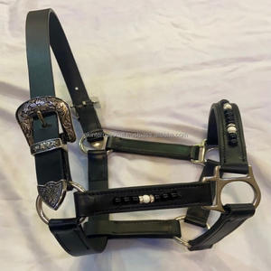 Produits équestres haut de gamme, licol de cheval réglable en cuir perlé noir ou marron avec quincaillerie en laiton massif - Product Image 6