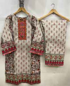 คุณภาพสูงพิมพ์ลายดอกไม้เอวธรรมชาติ shalwar kameez ผู้หญิงปากีสถานปักลูกไม้ผ้าฝ้าย/สนามหญ้าตกแต่งขนาดพิเศษ - Product Image 5