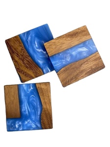 2024 Hot Selling Multicolor Resin & Mango Wood Coasters High Quality <b>Polished</b> Custom Kitchen Accessories Mats & <b>Pads</b> - Product Image 2