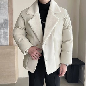 Men's Winter <b>Cotton</b>-<b>Padded</b> Jacket Loose Faux Fur Collar Splice Business Casual Streetwear Leather Parka Fabric Puffer Jacket - Product Image 2